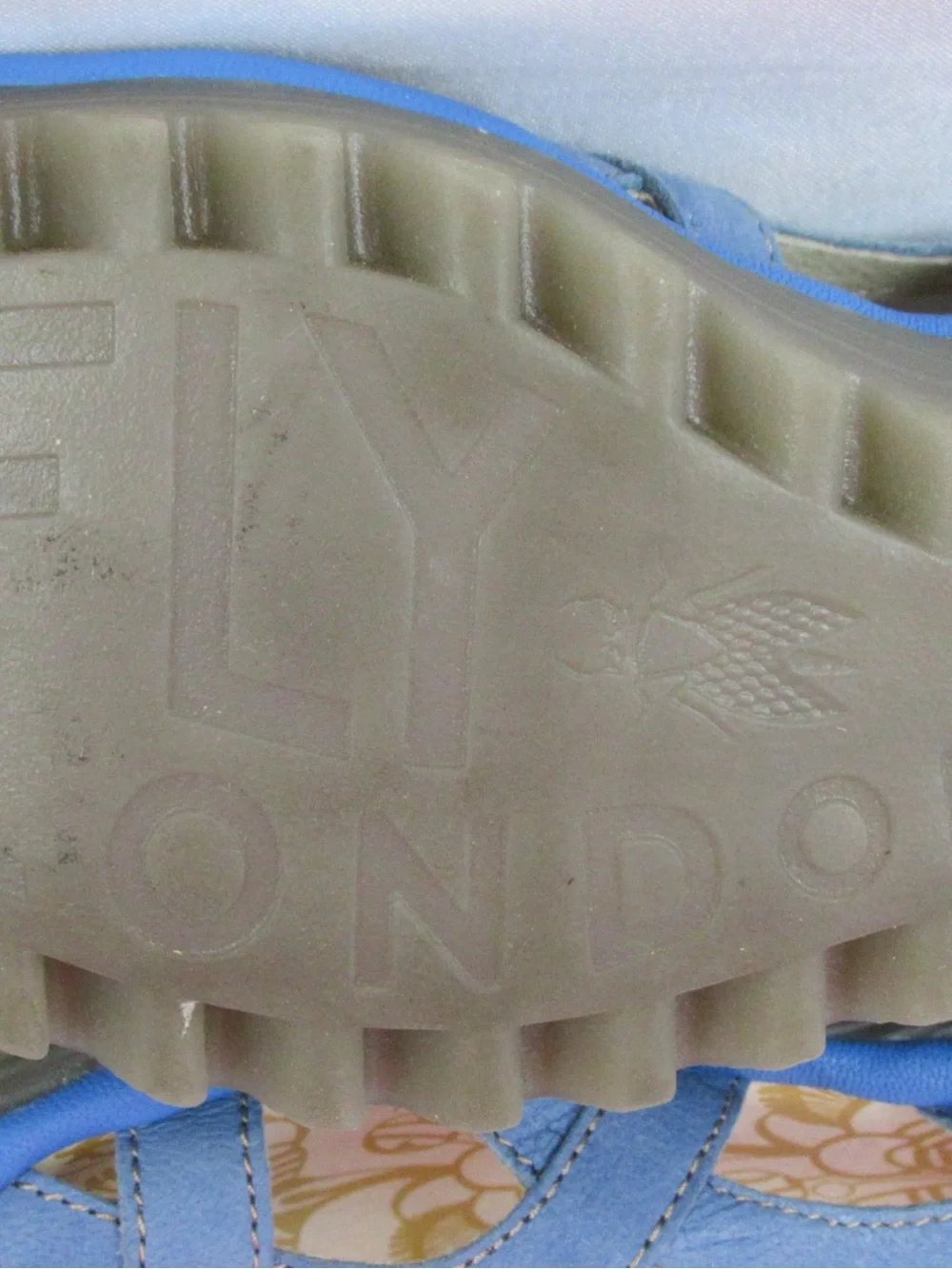 NWOB Fly London Yadi Blue Leather Peep-Toe Slip-On 2.5 Wedge Sandals EU37 US7